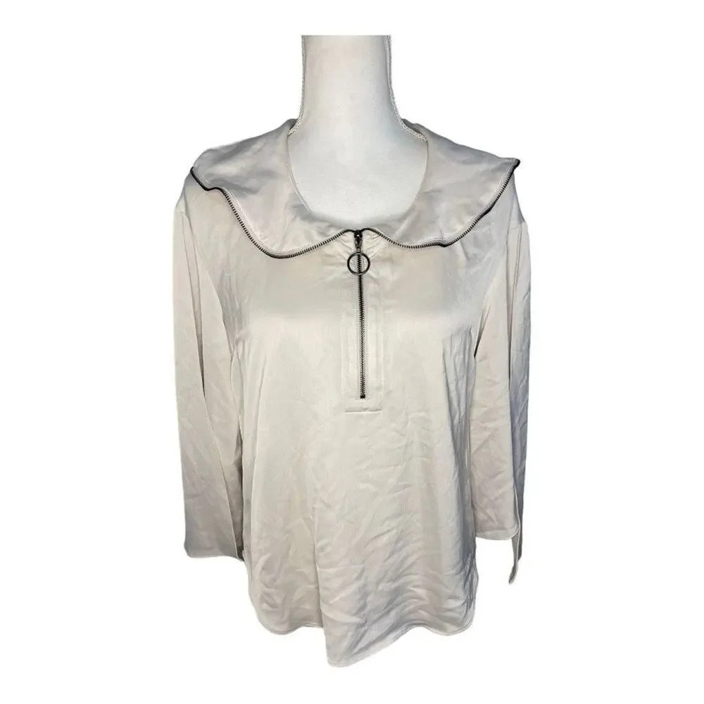 Kenneth Cole Women’s XS Zip Flounce‎ Blouse In Eggshell